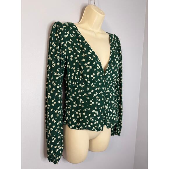 Reformation Nell Top V Neck Annette print Green Floral Long Sleeve Sz M - Picture 5 of 14